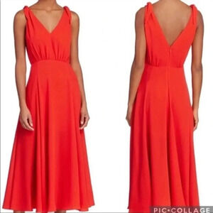 Betsey Johnson Orange Crepe Georgette Midi Dress Pinup Rockabilly Size 2 XS